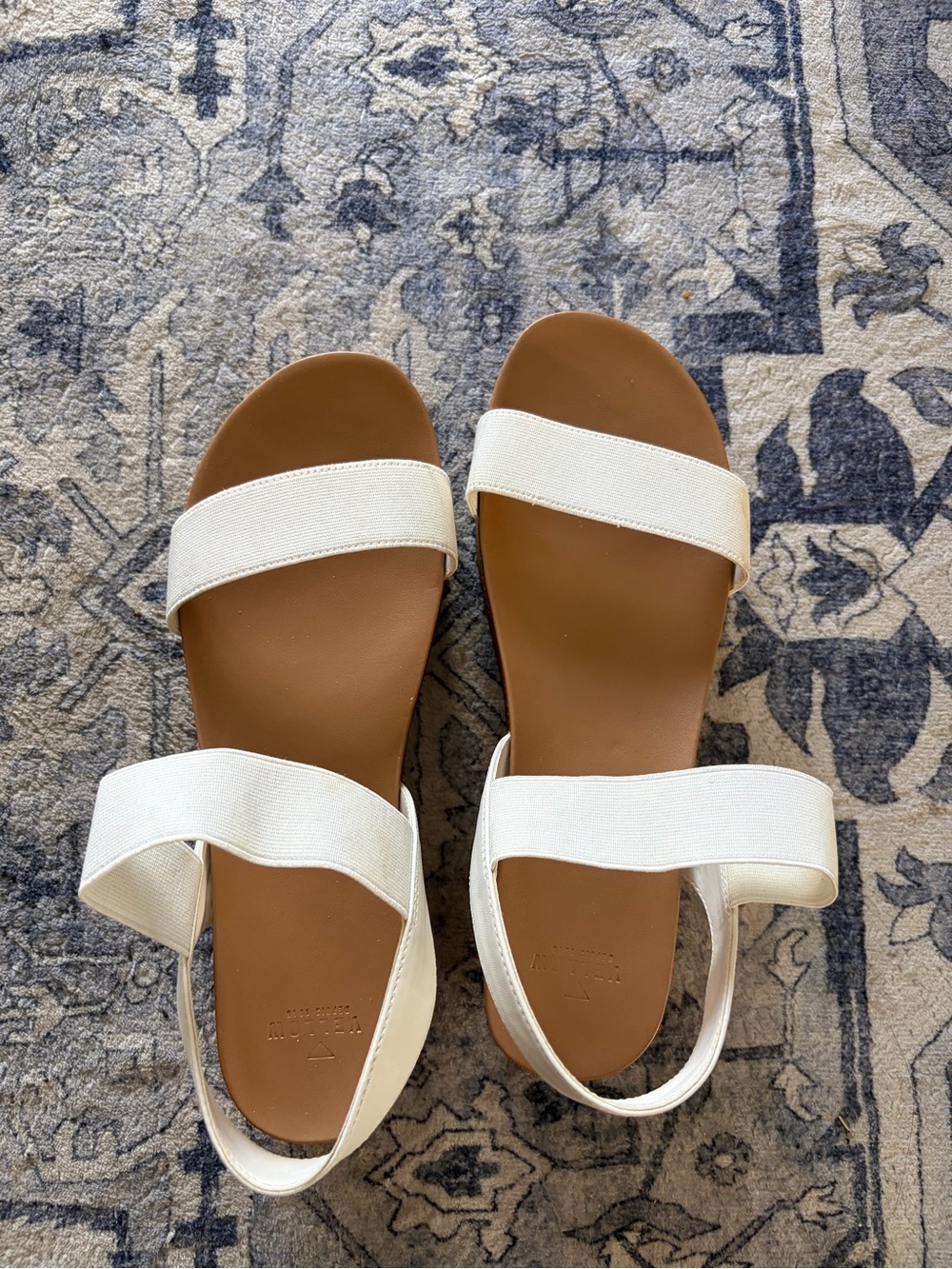 White and Tan Strappy Sandals